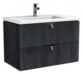 Set dulap baza suspendat negru cu 2 sertare Oristo Siena si lavoar din compozit Amelia 80 cm