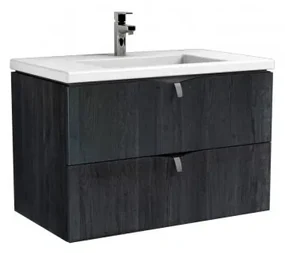 Set dulap baza suspendat negru cu 2 sertare Oristo Siena si lavoar din compozit Amelia 80 cm