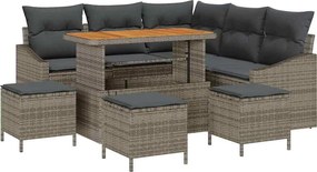 vidaXL Set de canapele pentru grădină cu pernă 9 pcs Gri poliratan