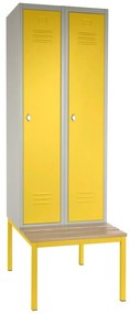 Dulap metalic cu bancheta, 60 x 85 x 185 cm, blocare cu rotire, galben - ral 1023