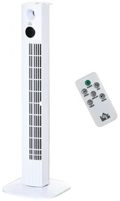 HOMCOM Ventilator Turn cu 3 Moduri și 3 Viteze cu Cronometru 12h, Ventilator de Podea cu Telecomandă, 31,5x31,5x96 cm, Alb | Aosom Romania