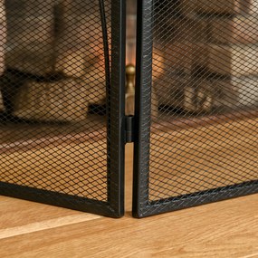 HOMCOM Parascântei pentru Șemineu din 3 Părți Pliabil cu Decorațiuni, Paravan de Protecție din Metal, 126x2x76 cm, Negru | Aosom Romania
