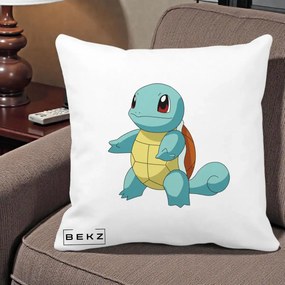 Perna Personalizata Squirtle Pokemon, 40x40 cm, Alba Mata, Husa Detasabila, Perna Inclusa, BEKZ®