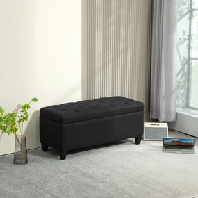 HOMCOM Bancă cu spațiu de depozitare, Truhenbank, poliester asemănător cu inul, lemn de cauciuc, Negru, 100 x 40 x 44 cm | Aosom Romania