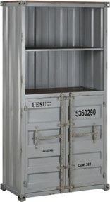 Bufet vintage, stil industrial, din metal, gri, cu 2 uși și rafturi deschise, decor de container maritim, 168 x 87 x 44 cm, „Cargo”