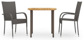 vidaXL Set mobilier de grădină, 3 piese, maro, poliratan