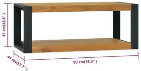 Dulap de baie suspendat, 90x45x35 cm, lemn masiv de tec Maro si negru, 90 x 45 x 35 cm, 1