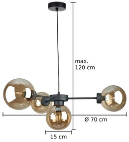 Lustră pe cablu KALIOPE II 4xE14/50W/230V negru/bej fumuriu