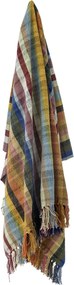 Pătură din bumbac reciclat, multicolor, cu model în carouri și franjuri multicolore, 160x130 cm, „Elmy"