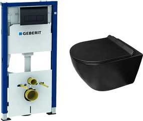 Set rezervor incastrat Geberit Duofix cu set fixare si clapeta Delta negru lucios plus vas WC Rune Ivaldi Grande cu capac softclose