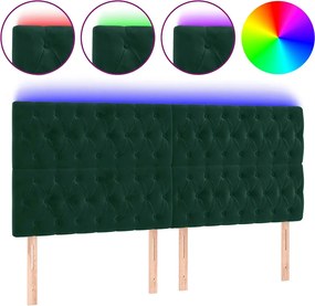 vidaXL Tăblie de pat cu LED, verde închis, 180x7x118/128 cm, catifea