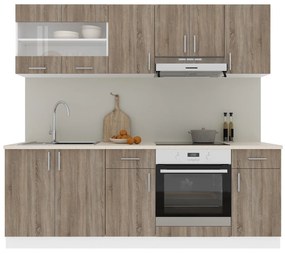 Set haaus V13, Stejar Sonoma Inchis/Alb, Blat Thermo 28 mm, L 220 cm