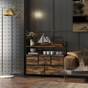 HOMCOM Comodă, mobilier de depozitare, 5 sertare din material textil pliabile și detașabile și rafturi, 98 x 29 x 85 cm, maro rustic | Aosom Romania