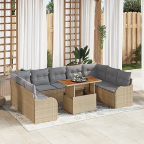 vidaXL Set Canapea Grădină cu 10 Piese cu Perne Bej Ratan Poli Acacia