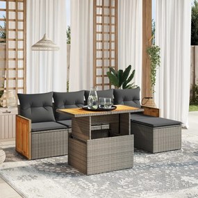 3273937 vidaXL Set mobilier grădină cu perne, 6 piese, gri, poliratan