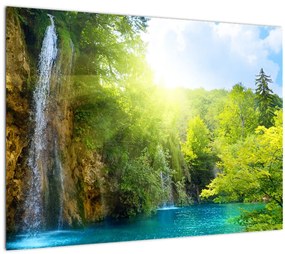 Tablou pe sticlă - cascadele în djunglă (70x50 cm)