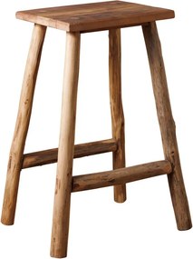 Scaun de bar din lemn reciclat, maro, cu picioare din crengi decojite și traverse rotunde, 74 x 53 x 40 cm, „Noé”