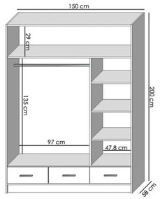 Dulap cu oglindă SANNA 150x215 cm alb