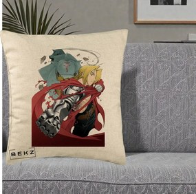 Perna Personalizata Fullmetal Alchemist Brotherhood Edward si Al Poster, 40x40 cm, Bej, Husa Detasabila, Perna Inclusa, BEKZ®