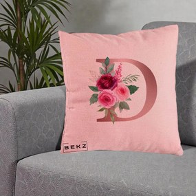 Cadou Personalizat - Perna Personalizata Monograma Rose Gold Litera D, 40x40 cm, Roz, Husa Detasabila, Perna Inclusa, BEKZ®