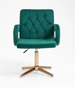 HR8404CROSS Scaun Catifea Verde cu Bază Aurie