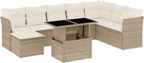 vidaXL Set canapele de grădină, 9 piese, cu perne, bej, poliratan