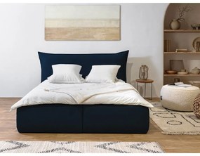 Pat matrimonial albastru închis tapițat cu spațiu de depozitare cu somieră 180x200 cm Jade – Bobochic Paris