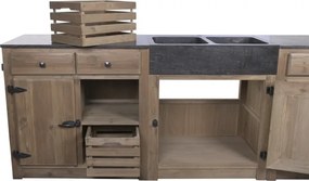 Set mobilier rustic de bucătărie din lemn de pin și blat din piatră neagră, 236 x 55 x 86 cm, „Cottage Kitchen Set"