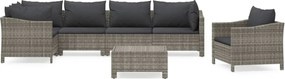 vidaXL Set mobilier de grădină cu perne, 7 piese, gri, poliratan
