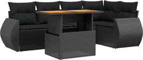 vidaXL Set mobilier de grădină cu perne, 6 piese, negru, poliratan