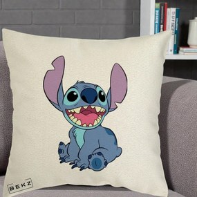 Perna Personalizata Stitch Zambitor, 40x40 cm, Ecru, Husa Detasabila, Perna Inclusa, BEKZ®