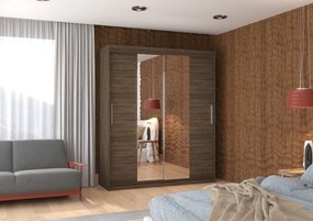 Dulap cu uși glisante DALLAS – cu oglindă – 180x58x215 cm – Ciocolatiu