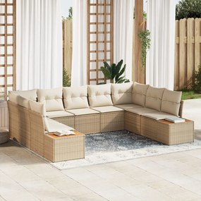 vidaXL Set de canapele pentru grădină cu pernă 9 pcs Bej Rattan poli
