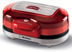 Aparat preparare burgeri Ariete Party Time 0205/00, 1200W, 2 compartimente, Placi neaderente, Tava detasabila, Rosu