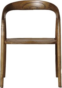 Scaun dining cu brațe din lemn de Sungkai, maro, cu spătar curbat continuat în brațe și picioare evazate, 76 x 56 x 53 cm, „Lennor”