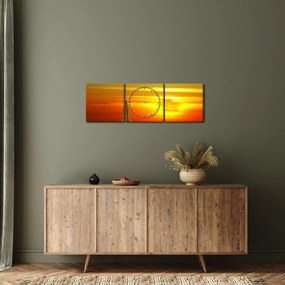 Tablou cu apus de soare și iaht (cu ceas) (90x30 cm)