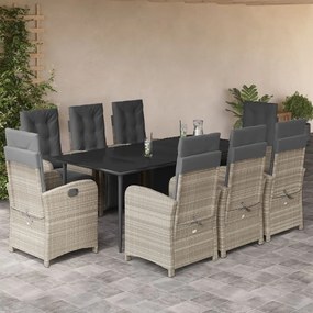vidaXL Set mobilier grădină cu perne, 9 piese, gri deschis, poliratan