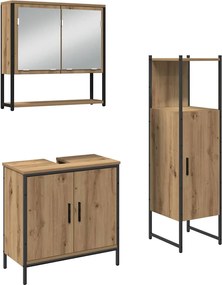 vidaXL Set de mobilier pentru baie cu raft 3 pcs Maro Lemn compozit