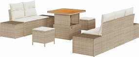 vidaXL Set de canapele pentru grădină cu pernă 8 pcs Bej Rattan poli