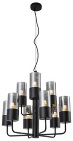Candelabru modern negru cu sticlă fumurie cu 9 lumini - Laura