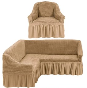 Set husa elastica si creponata cu volan pentru coltar + fotoliu, HC-04-1