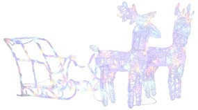 Decoratiune de Craciun reni si sanie 160 LED-uri 130 cm acril 1, Multicolour, 43 x 11 x 55 cm (2 pcs)
