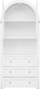 Dulap de depozitare înalt cu arc, cu 3 sertare, uși și compartiment deschis pentru expunere, pentru bucătărie și living, 70x35x180 cm, Alb