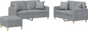 vidaXL Set de canapele cu perne, 3 piese, gri deschis, textil