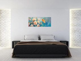 Tablou - Fluture și flori, pictură în ulei II. (120x50 cm)