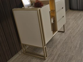 Set dormitor cu pat, noptiere, dulap, comoda din mdf crem si picioare metalice - riva