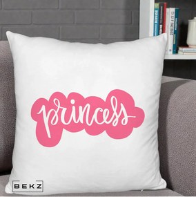 Perna Decorativa Princess Text Roz, 40x40 cm, Alb Pufos, Husa Detasabila, Perna Inclusa, BEKZ®