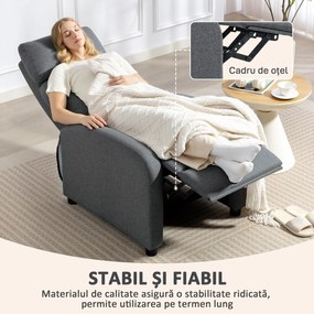 HOMCOM Fotoliu Relax și Reclinabil la 135° cu Suport de Picioare în Material Textil, 69x87x100.5 cm, Gri | Aosom Romania