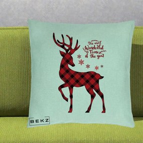 Perna Decorativa Ren Buffalo Plaid Craciun, 40x40 cm, Verde Menta, Husa Detasabila, Perna Inclusa, BEKZ®