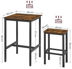 Set masă de bar cu 2 scaune BARTIS, maro/negru